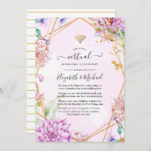 Rosa och Guld Blommigt Geometric Virtuellare Bröll