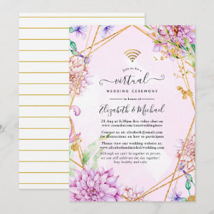 Rosa och Guld Blommigt Geometric Virtuellare Bröll Inbjudningar