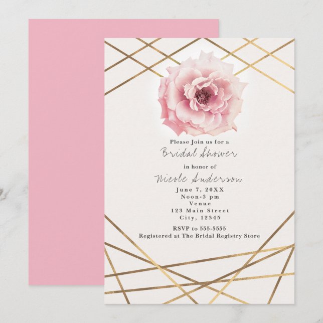 Rosa och Guld Blommigt Glam Inbjudningskort för mö (Fram/baksida)