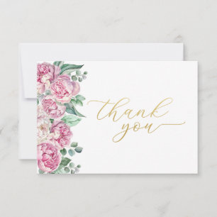 Rosa och Guld Blommigt Greenery Baby Shower Tack Kort