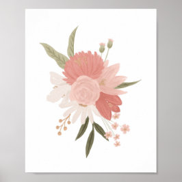 Rosa och Guld Blommigt Greenery Girl Nursery Decor Poster