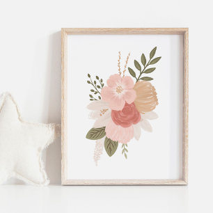 Rosa och Guld Blommigt Greenery Girl Nursery Decor Poster