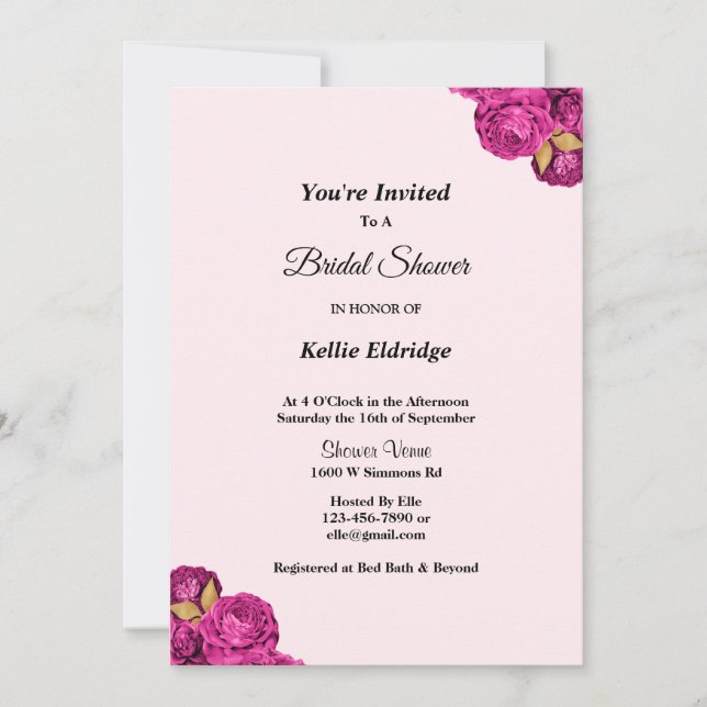 Rosa och Guld Blommigt Inbjudningskort för möhippa (Framsida)