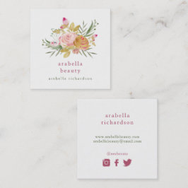 Rosa och Guld Blommigt| Medieikoner för Social Fyrkantigt Visitkort