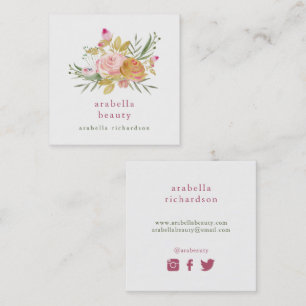 Rosa och Guld Blommigt Medieikoner för Social Fyrkantigt Visitkort