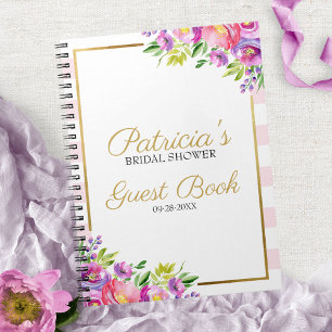 Rosa och Guld Blommigt Möhippa Guest Bok Anteckningsbok