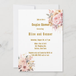 Rosa och Guld Blommigt Par Shower Inbjudningar