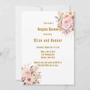 Rosa och Guld Blommigt Par Shower Inbjudningar