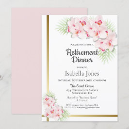 Rosa och Guld Blommigt, Pension, innerdagen Party Inbjudningar
