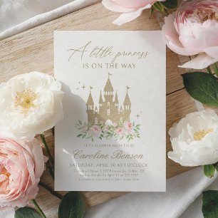 Rosa och Guld Blommigt Princess Baby Shower Inbjudningar