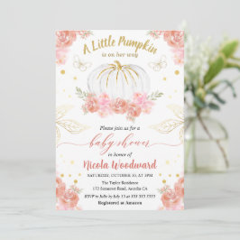 Rosa och Guld Blommigt Pumpkin Girl Baby Shower Inbjudningar