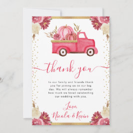 Rosa och Guld Blommigt Pumpkin Lastbil Fall Weddin Tack Kort