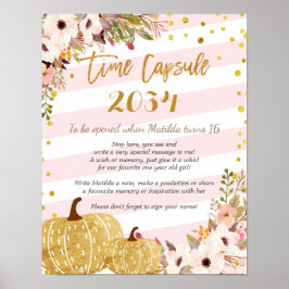 Rosa och Guld Blommigt Pumpkin Time Capsule Poster
