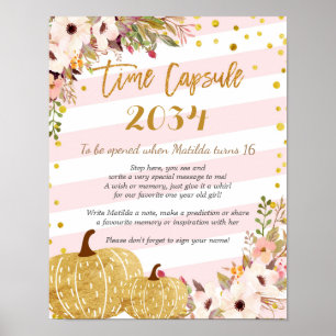 Rosa och Guld Blommigt Pumpkin Time Capsule Poster
