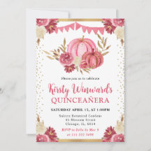 Rosa och Guld Blommigt Pumpkins Fall Quinceanera