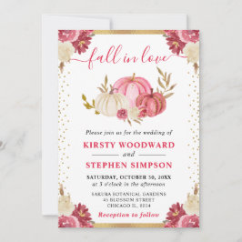 Rosa och Guld Blommigt Pumpkins Fall Wedding Inbjudningar