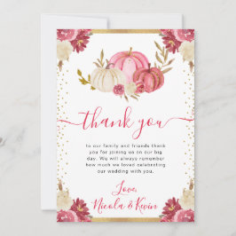 Rosa och Guld Blommigt Pumpkins Fall Wedding Tack Kort