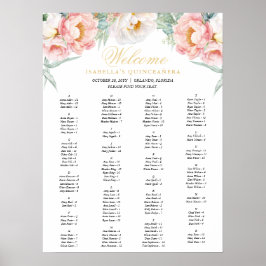 Rosa och Guld Blommigt Quinceañera-sätesdiagram Poster