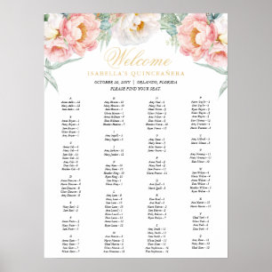 Rosa och Guld Blommigt Quinceañera-sätesdiagram Poster