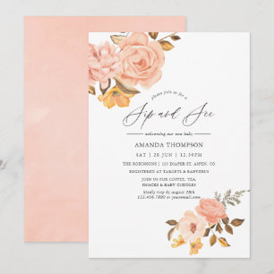 Rosa och Guld Blommigt Sip och se Party Inbjudningar