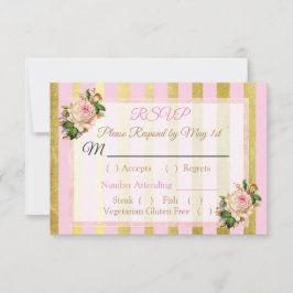 Rosa och Guld Blommigt Stripe-kort för Bröllop OSA