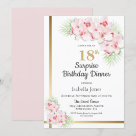 Rosa och Guld Blommigt Surprise 18:e födelsedag Inbjudningar