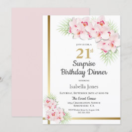 Rosa och Guld Blommigt Surprise 21:a födelsedag Inbjudningar