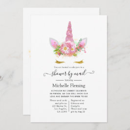 Rosa och Guld Blommigt Unicorn Baby Shower Inbjudningar