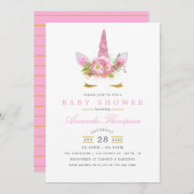Rosa och Guld Blommigt Unicorn Girl Baby Shower
