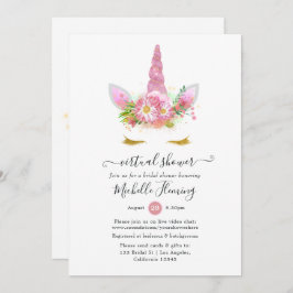 Rosa och Guld Blommigt Unicorn Shower efter post Inbjudningar