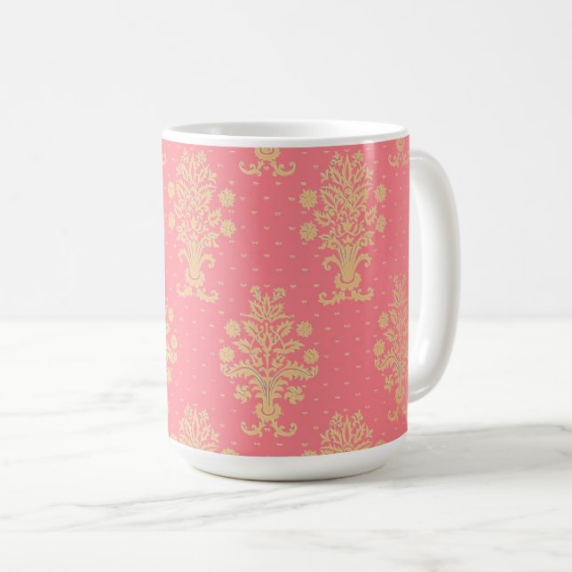 Rosa och Guld Blommönster Kaffemugg (Framsida höger)