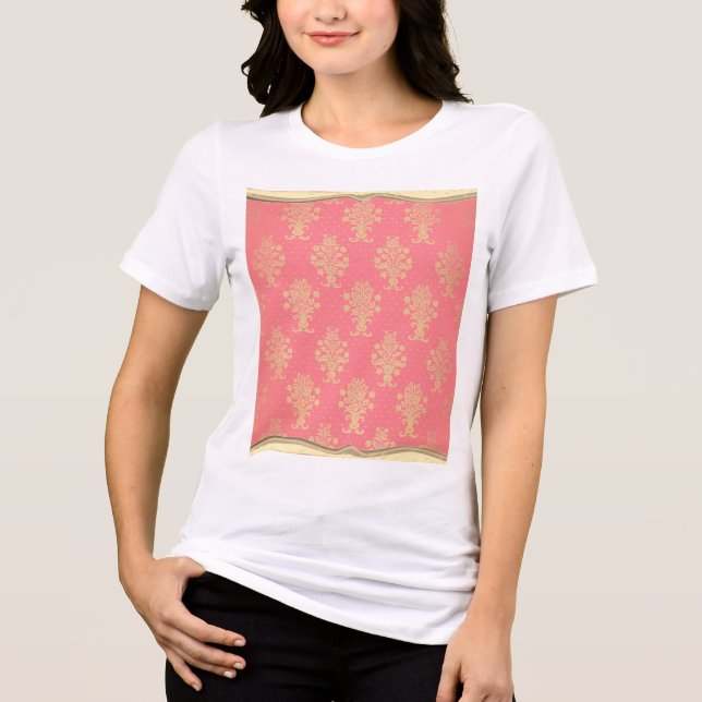 Rosa och Guld Blommönster T Shirt (Framsida)
