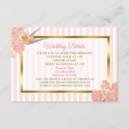 Rosa- och Guld-blommor och fågelskyddskort Bröllop Tilläggskort