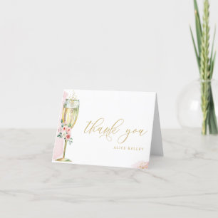 Rosa och guld blomster champagneglas personligt tack kort