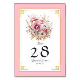 Rosa och guld blomsterbröllop bordsnummer