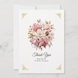 Rosa och guld blomsterbröllop tack kort