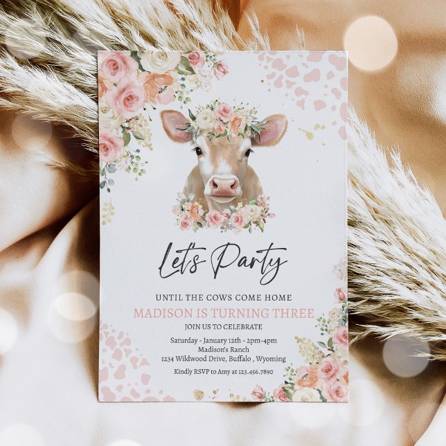 Rosa och Guld Boho-Blommigtar KodFödelsedagsfest Inbjudningar (Skapare uppladdad)