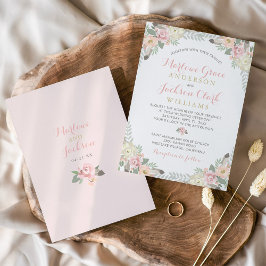  Rosa och Guld Boho-Blommigten Gräns Bröllop Inbjudningar