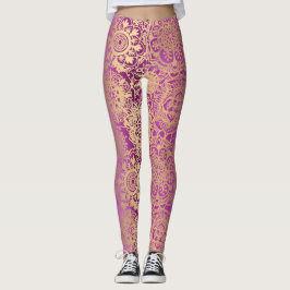 Rosa och Guld Boho Mandala Mönster Yoga Leggings