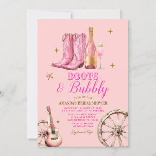 Rosa och Guld Boots och Bubly Möhippa Inbjudningar