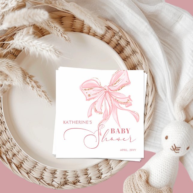 Rosa och Guld Bow Chic Girl Baby Shower Pappersservett (Skapare uppladdad)