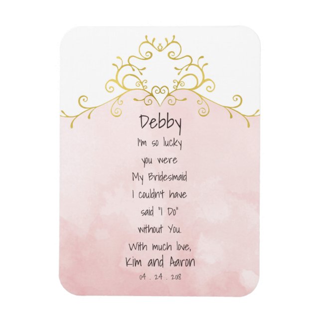 Rosa och Guld Bridesmaid Bröllop Tack Magnet (Vertikal)