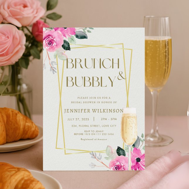Rosa och Guld Brunch & Bubly Möhippa Inbjudningar (Pink and Gold Brunch Bubbly Bridal Shower Invitation)