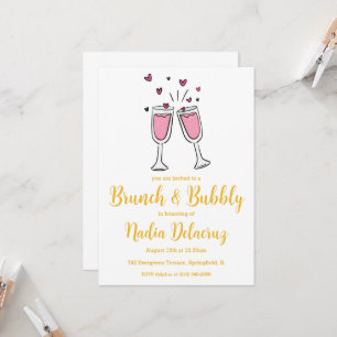 rosa och guld brunch och bubblande möhippa inbjudningar
