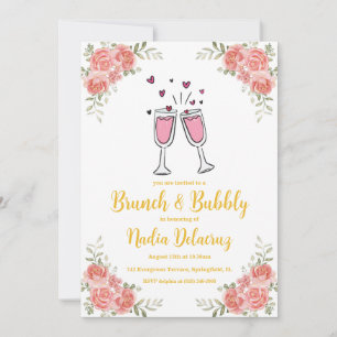rosa och guld brunch och bubblande möhippa inbjudningar