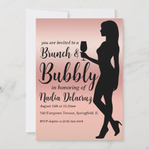 rosa och guld brunch och bubblande möhippa inbjudningar