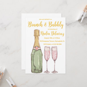 rosa och guld brunch och bubblig bröllopsfest inbjudningar