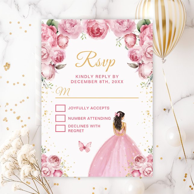  Rosa och Guld Brunette Hair Princess OSA Kort (Skapare uppladdad)