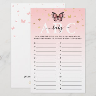 Rosa och Guld Butterfly ABC Baby Shower Game