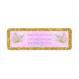 Rosa och Guld Butterfly Baby Shower Returadress Returadress Etikett